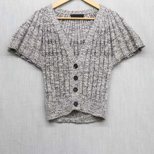 Co Grey Cable Knit Cardigan Sweater Mohair Merino Wool Silk Short Sleeve Small